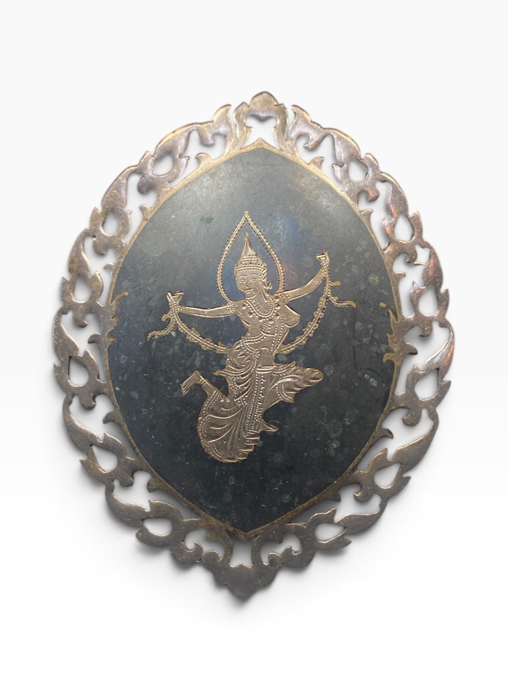 Vintage Sterling Silver Siam Niello Brooch